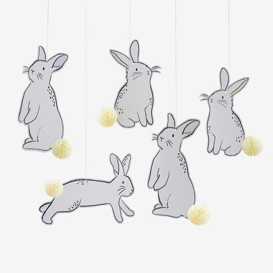 5 Suspensions lapins de Pâques - decoration anniversaire