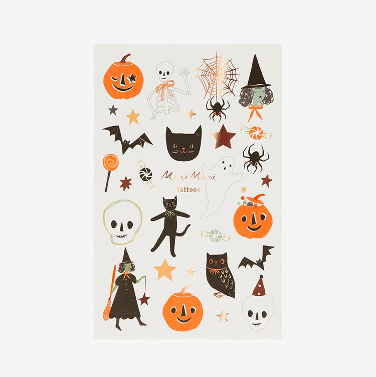 2 planches de tatouages halloween : cadeau halloween, pochette surprise ou trick or treat 