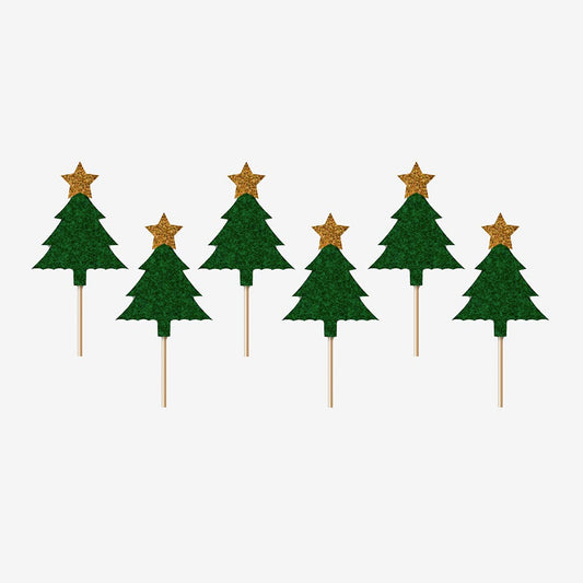 12 toppers sapin de Noël avec paillettes : decor buche de noel