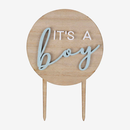 1 topper en bois It's a boy : decoration gateau baby shower