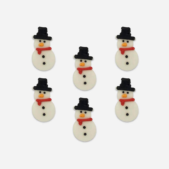 6 toppers en sucre bonhomme de neige - decoration buche de noel
