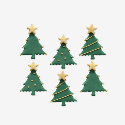 6 toppers en sucre sapin de Noël : decoration gateaux de noel