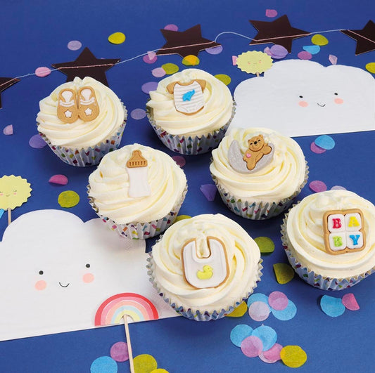 6 toppers en sucre baby shower pour decoration gateau originale