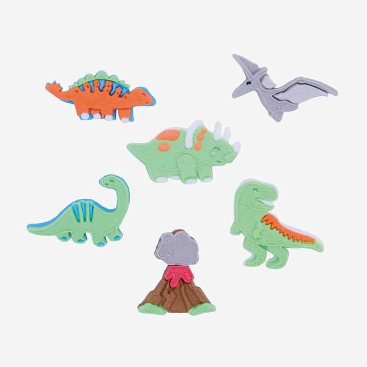 6 toppers en sucre dinosaures : decor gateau anniversaire dino