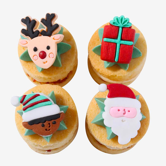 toppers en sucre Père Noël, lutins, cadeaux pour goûter de Noël