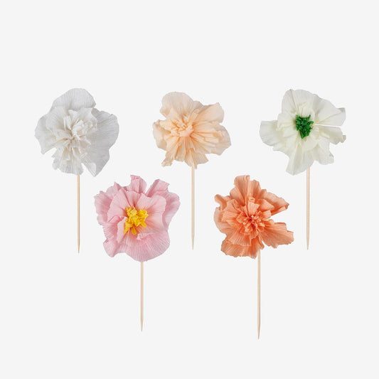 12 toppers fleurs en soie : decoration gateau anniversaire fleurs