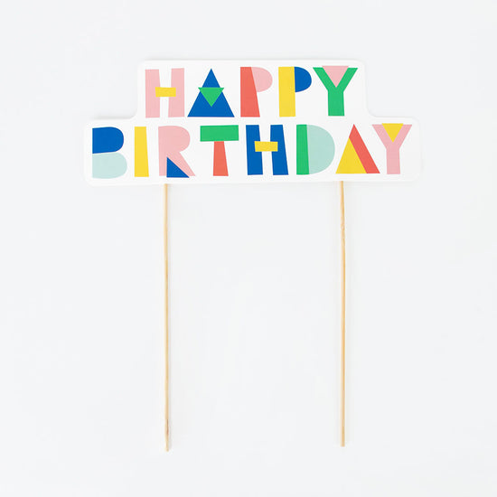 Topper Happy birthday multicolore pour gateau anniversaire