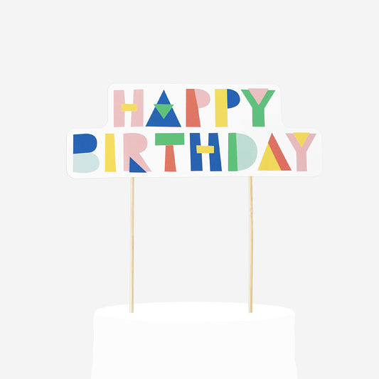 Adorno colorido de feliz cumpleaños: decoración de pastel de cumpleaños