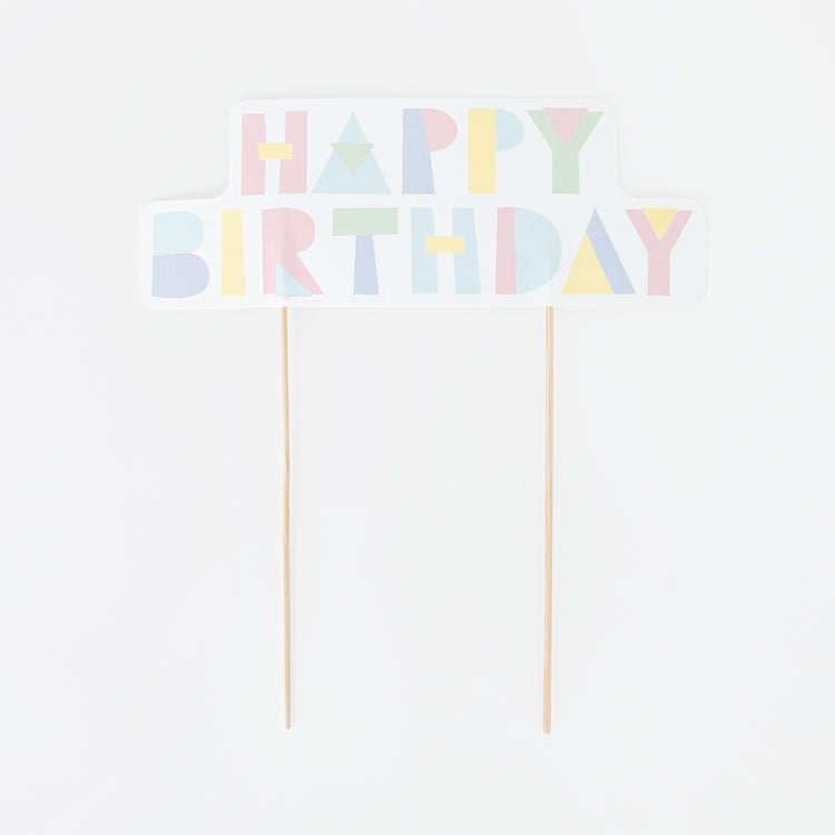 Topper Happy birthday multicolore pour gateau anniversaire