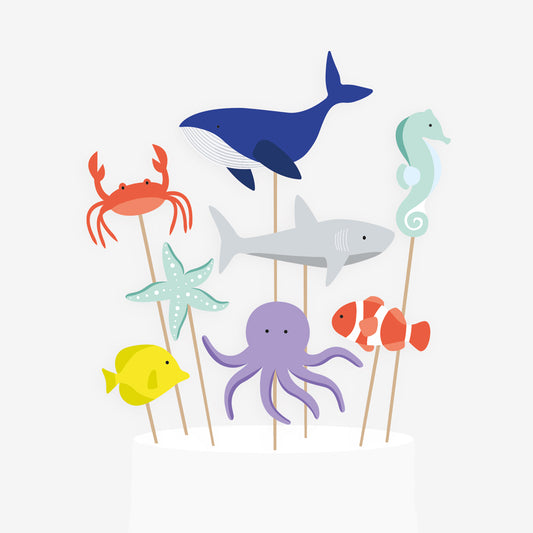 8 toppers fonds marins :  decor gateau anniversaire enfant