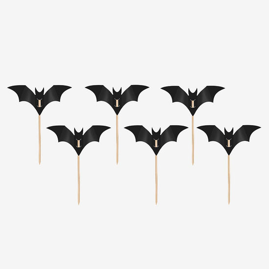 6 cake toppers chauve-souris pour gâteau d'halloween