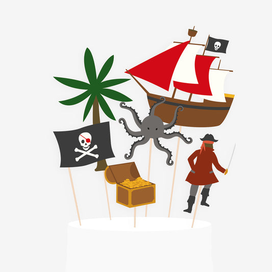 6 toppers pirate : decor gateau anniversaire pirate