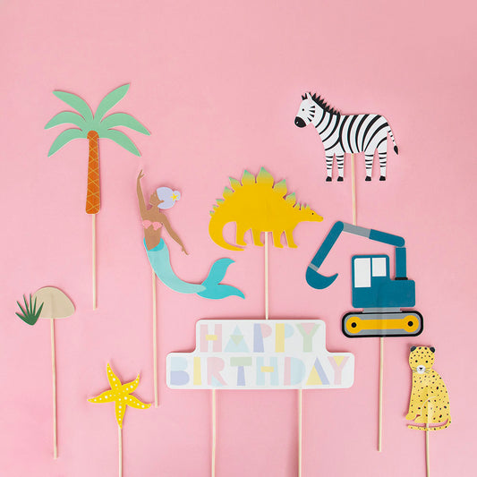 Topper Happy Birthday pastello: decorazione per torta di compleanno