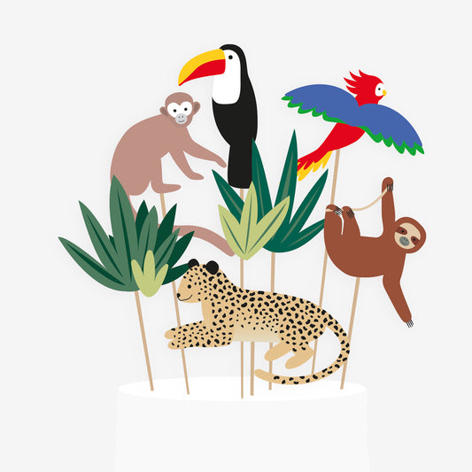7 toppers animaux de la jungle : decor gateau anniversaire jungle