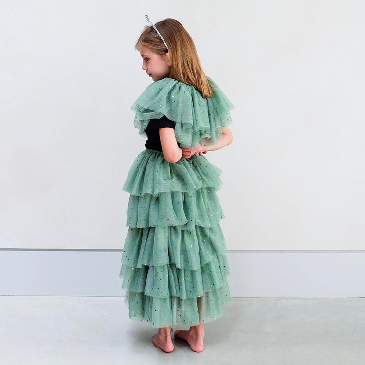 Long tutu sapin de Noël vert en tulle pour deguisement de noel