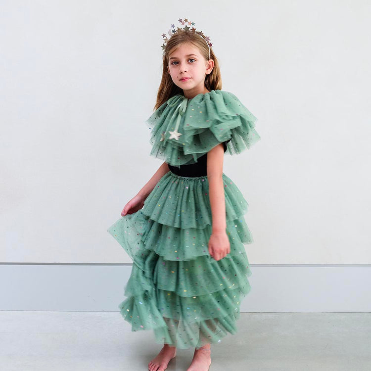 Long tutu sapin de Noël vert tulle : accessoire deguisement noel