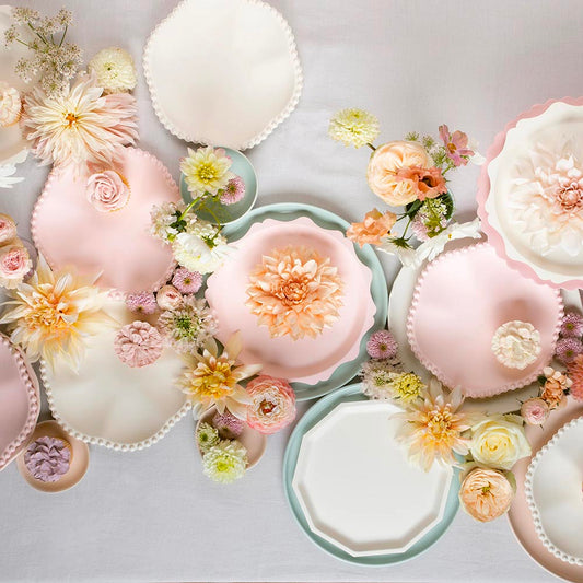 8 assiettes compostables roses "céramique" vintage faience