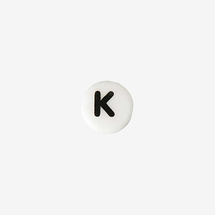 Collar de pulsera de creación de cuentas de letra K del alfabeto de cerámica blanca
