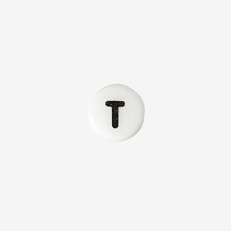 Collar de pulsera de creación de cuentas de letra T del alfabeto de cerámica blanca