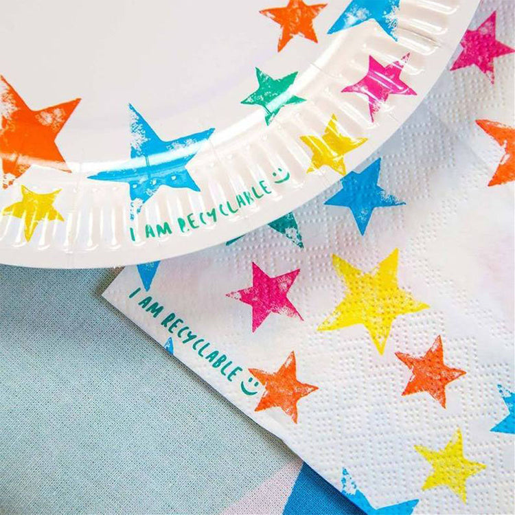 Servilleta de papel reciclable tema cumpleaños circo estrellas multicolores
