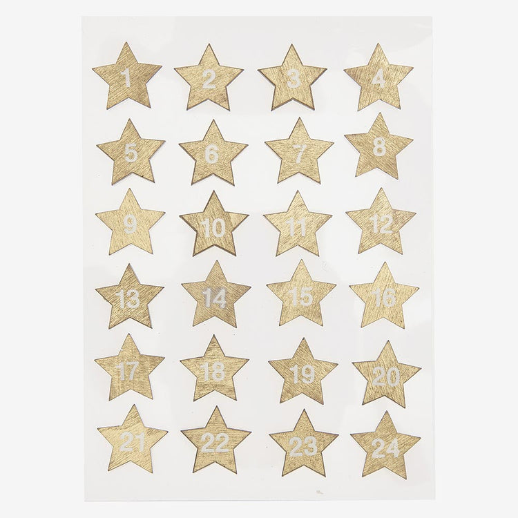 Pegatinas con números de estrellas doradas para calendario de adviento casero