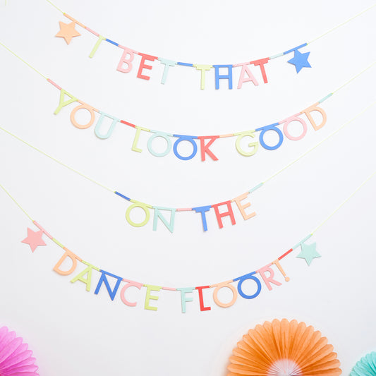A kit to make your birthday garland made up of multicolored letters