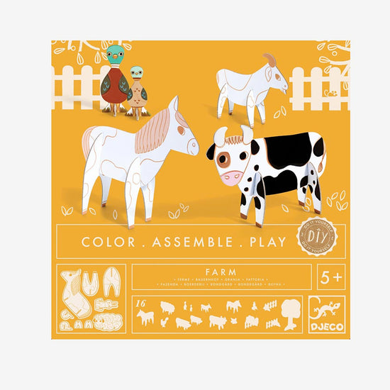 Farm coloring and collage activity for children from 5 years old