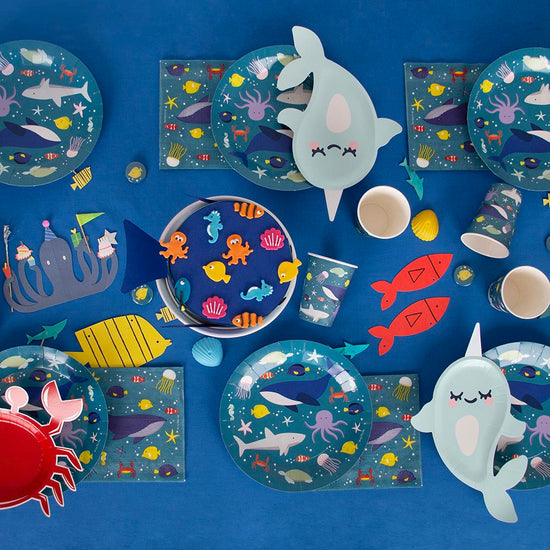 8 assiettes fonds marins - Déco anniversaire animaux marins