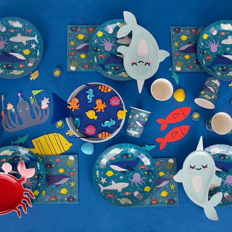 Decoration de table anniversaire enfant : assiettes fonds marins