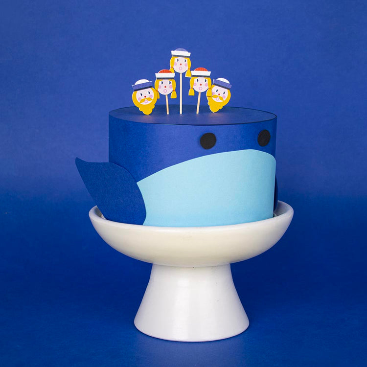 6 wooden marine toppers for ocean birthday table decoration