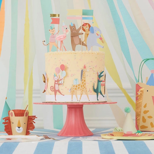Kit de decoración para tartas de desfile de animales de cumpleaños de Safari