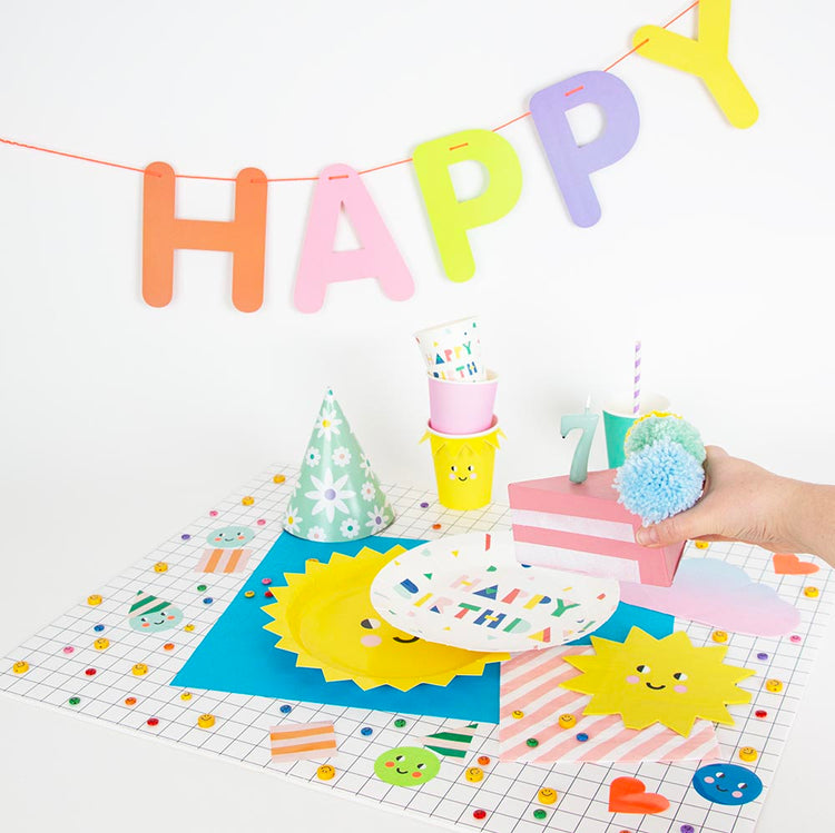 8 gobelets en carton soleil pour décoration de table anniversaire 1 an