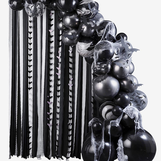 Arco de globos de murciélago para decoración de cumpleaños de Halloween