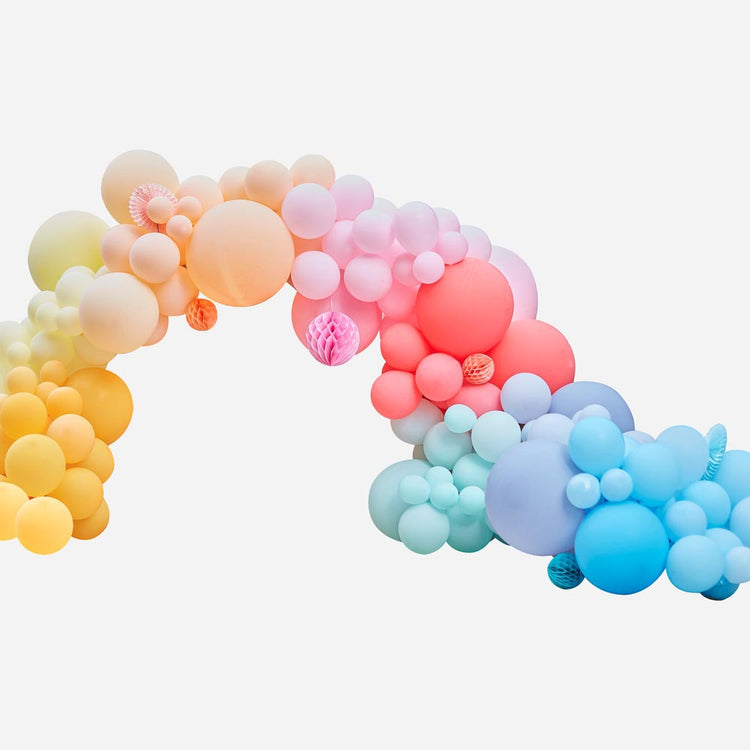 Arche de ballons arc en ciel ginger ray avec boules alvéolées multicolores