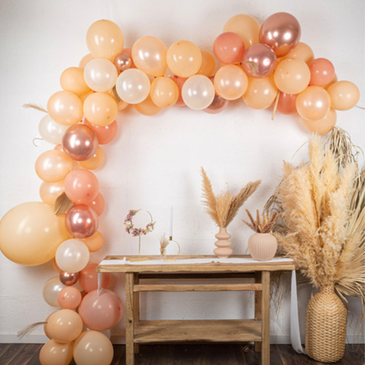 Kit Arche de 80 Ballons avec Pampas - Terracotta , Orange & Crème