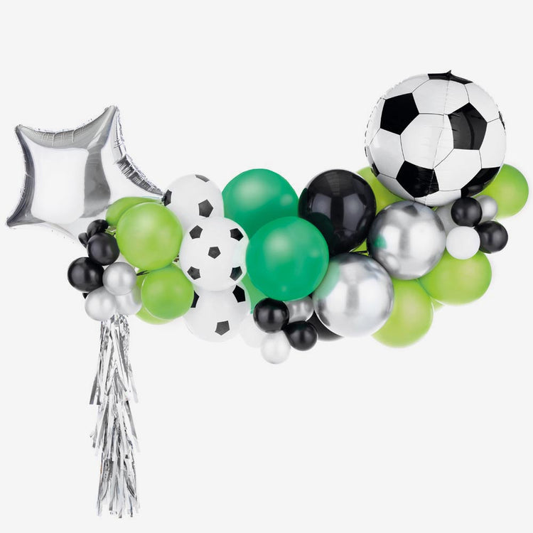 Arch of black and white green soccer balls perfect for a soccer deco