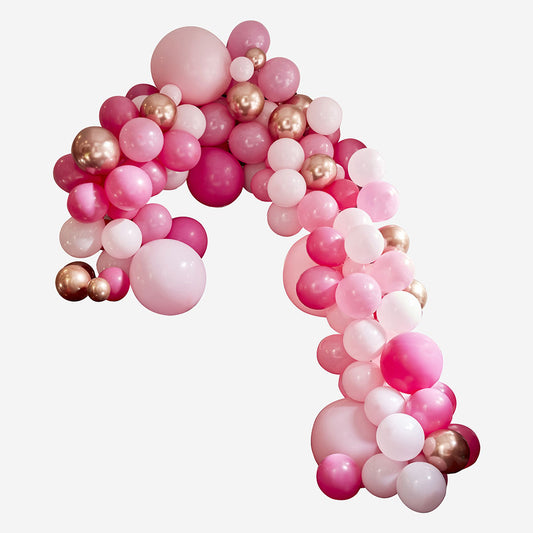 Arco di palloncini rosa, rosa scuro, rosa pallido e oro