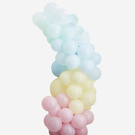Deco anniversaire, decoration baby shower : arche de ballons pastel arc-en-ciel