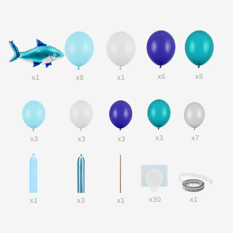 Shark helium balloon and balloons to create a balloon arch