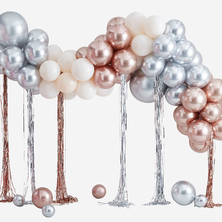 Arche de ballons : 95 ballons argent et rose gold - décoration mariage,  anniversaire, baby shower