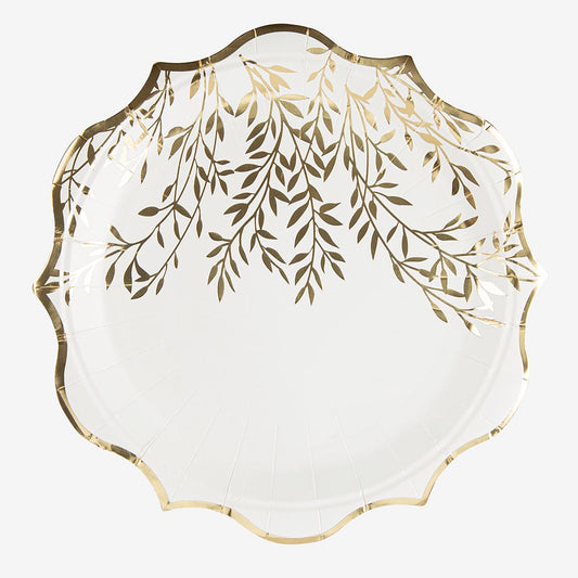 8 platos con patrón de ramitas doradas para la decoración tradicional de la mesa de boda