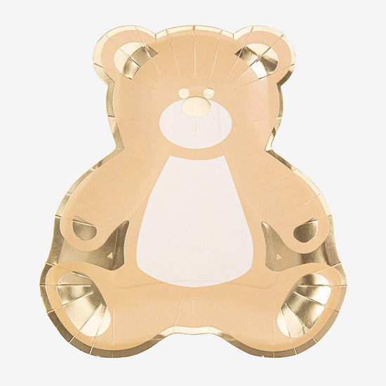 8 platos de papel de oso de peluche para baby shower o decoración de revelación de género