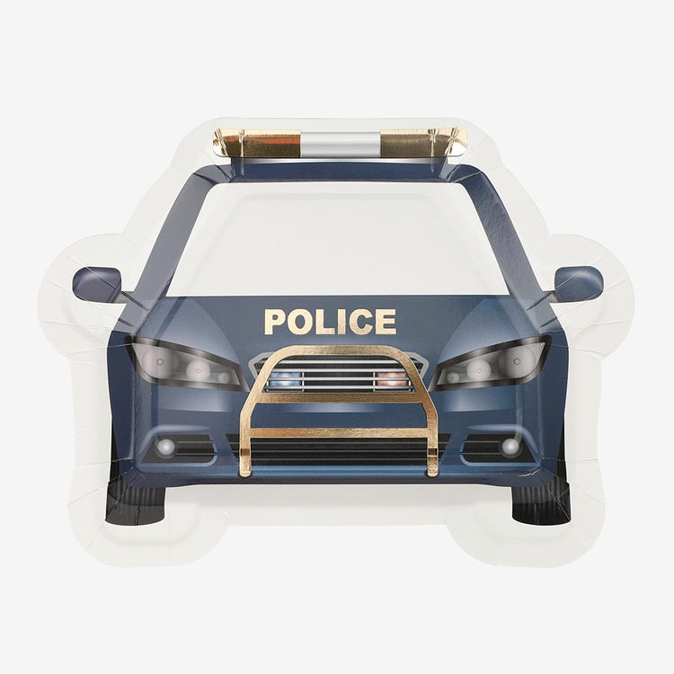 8 assiettes en carton forme voiture de police pour anniversaire police