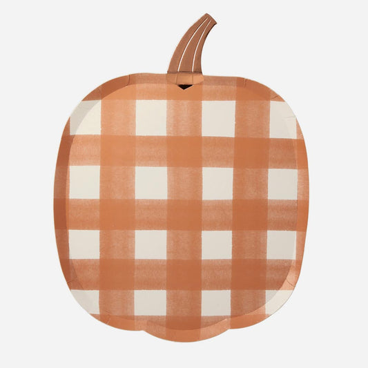 8 gingham pumpkin plates ideal for your Halloween table