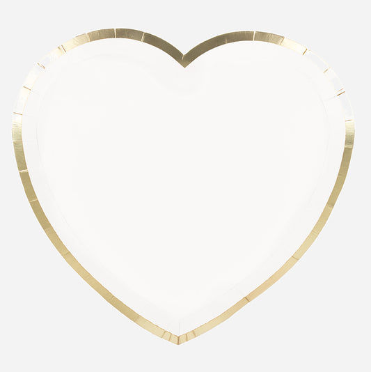 Déco saint valentin : 8 assiettes coeur blanc et or pour table st valentin