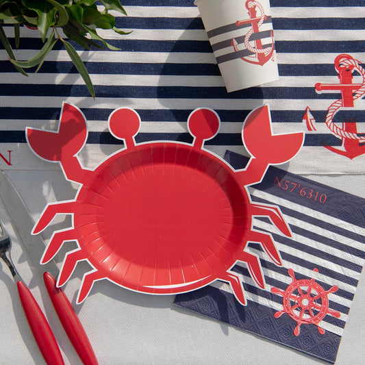 Decoration de table anniversaire animaux marins : assiettes crabe