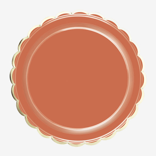 Terracotta scalloped plates for a terracotta birthday table
