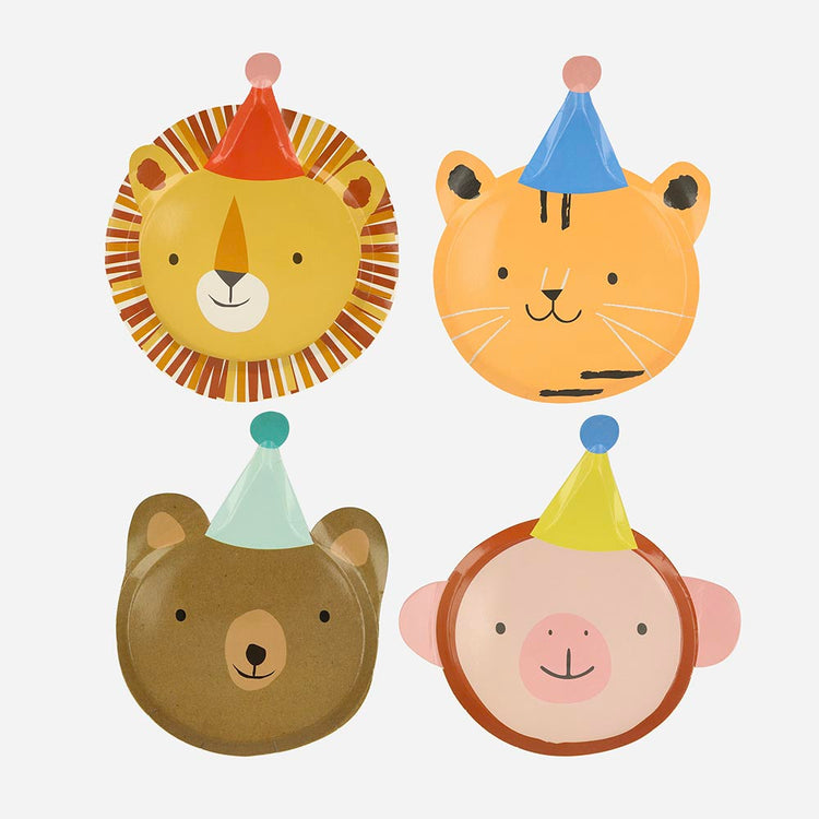8 assiettes en carton têtes d'animaux Meri Meri pour deco anniversaire