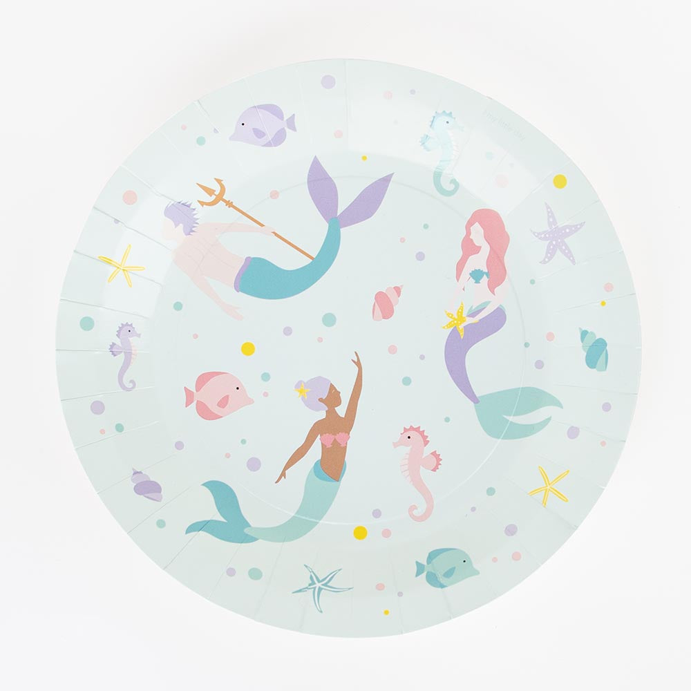 Pastel mermaid pattern plates for girl's birthday table decoration