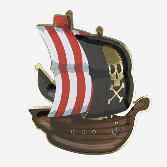 Cumpleaños pirata: platos de cartón con forma de barco pirata